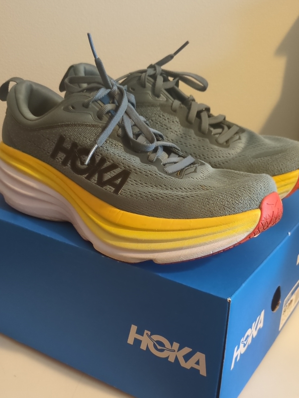 Hoka One One Bondi 8 Sneakers - Grey and Yellow